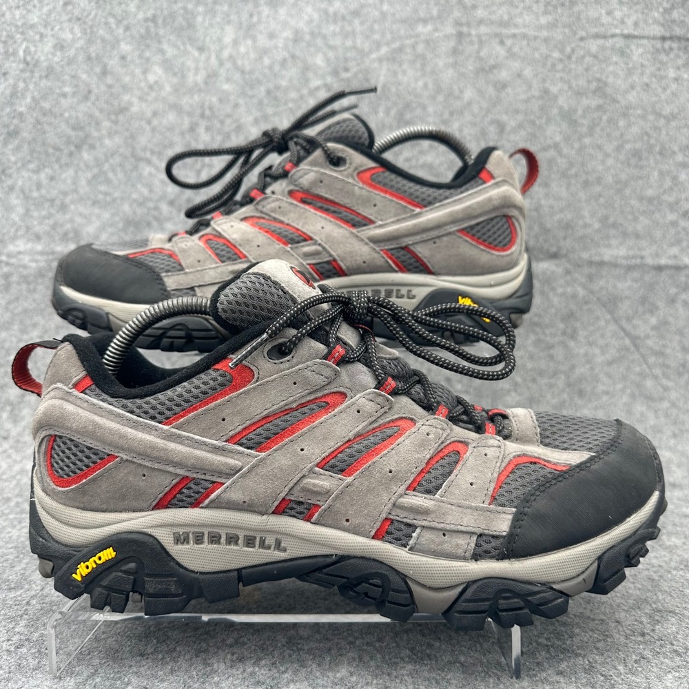 Merrell Moab 2 Vent Low Hiking Shoes Mens 9.5 Wide Gray Red Vibram Trail Outdoor
